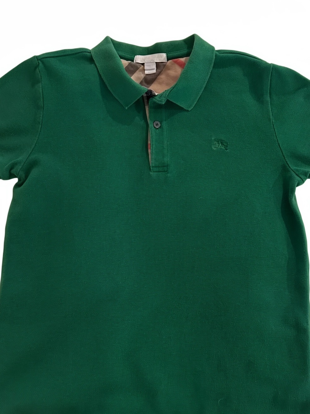 Burberry Boys Green Polo with Iconic Plaid Trim